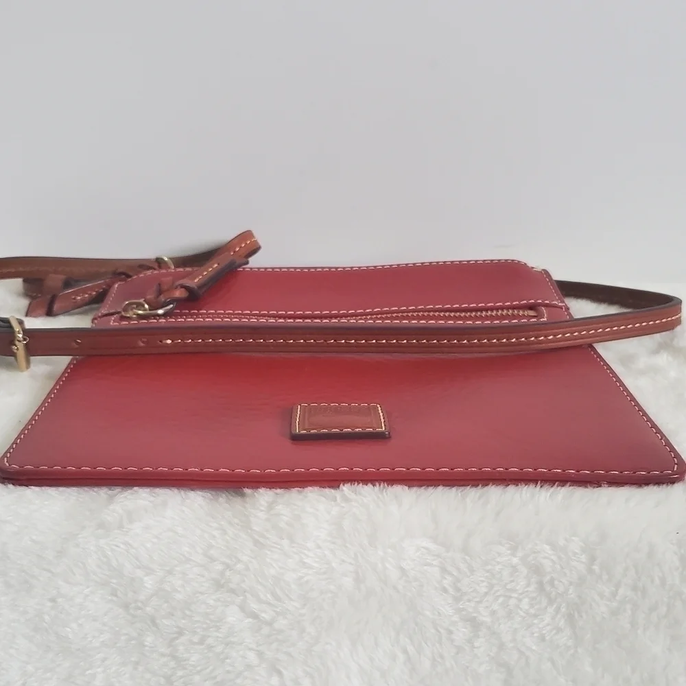 Dooney & Bourke Deep Red Leather Slim Square Messenger Crossbody Bag Purse